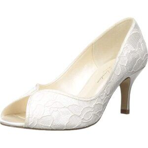 Paradox London Christabel Ivory Lace Peep Toe Bridal Heels NIB Size 7.5